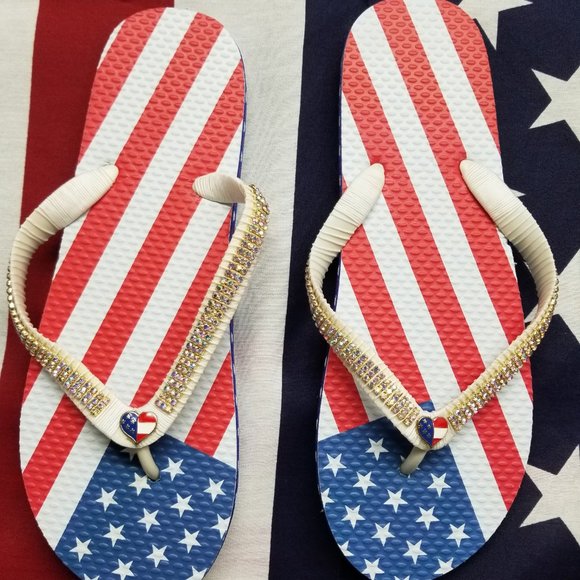 Women's American Flip flops, 4th July flip flops, Independence Day flip flops. - Picture 4 of 17